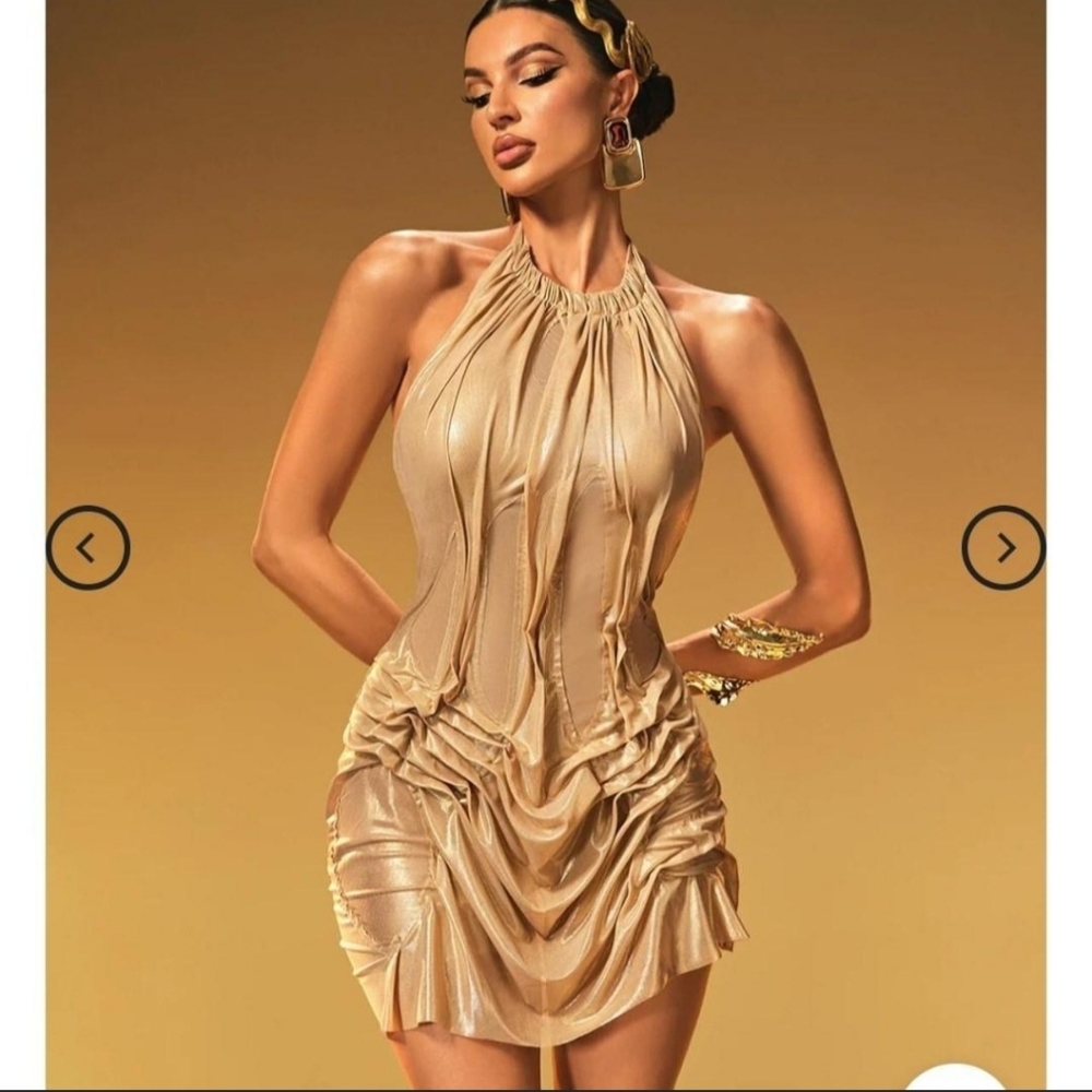 Elegant Gold Halter Dress